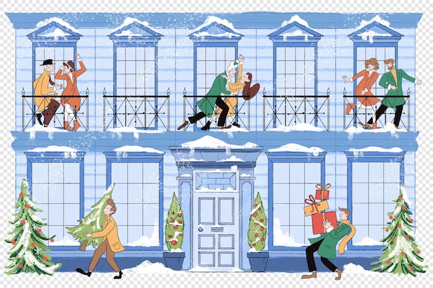 Ilustração de cena de Natal Festa alegre de férias no Photoshop PSD
