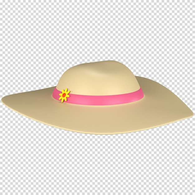 Ilustração de chapéu de praia 3d elemento de design com tema de verão renderização 3d