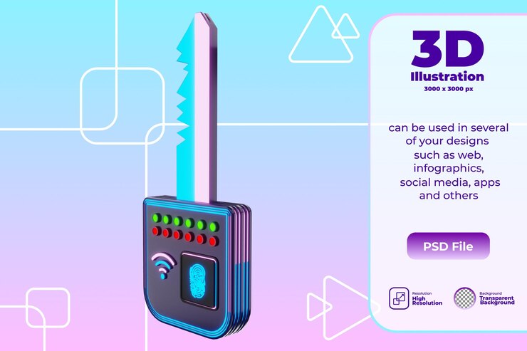 PSD ilustração de chave inteligente 3d