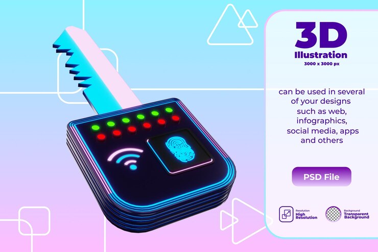 PSD ilustração de chave inteligente 3d