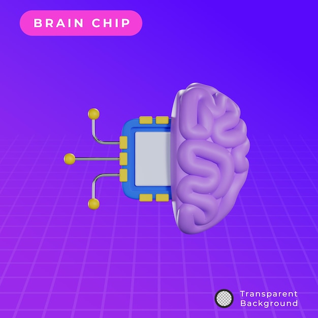 PSD ilustração de chip cerebral de inteligência artificial 3d