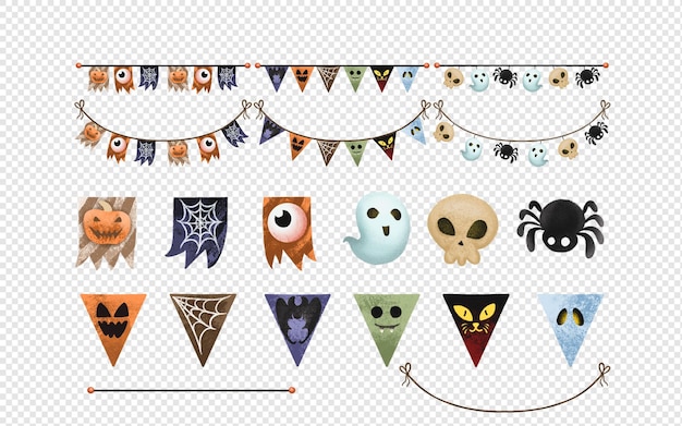 PSD ilustração de clipart de decoração de estamenha de halloween