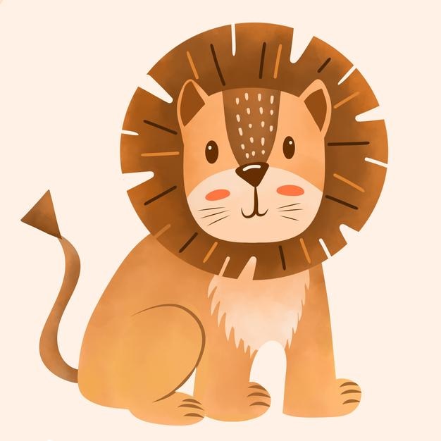 Ilustração de clipart de um close de um leão macho com uma expressão adorável em estilo aquarela