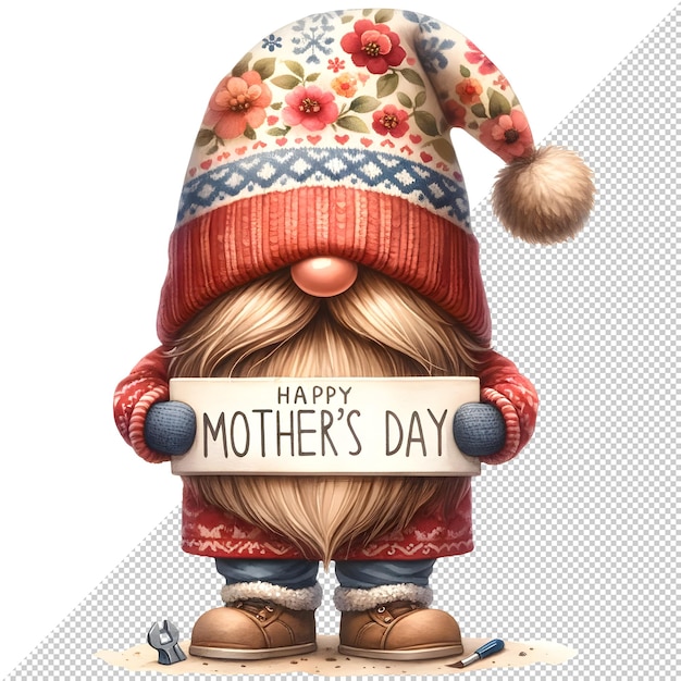 PSD ilustração de clipe do dia das mães com gnomos aquarelados