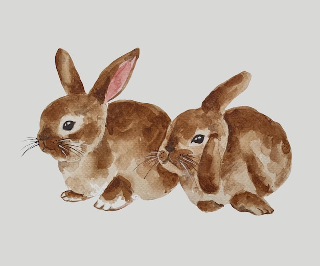 Ilustração de coelhos marrons de Páscoa em aquarela