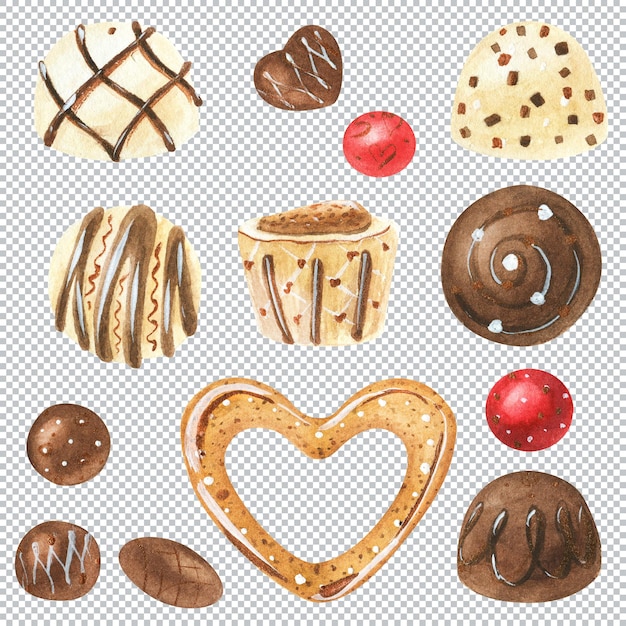 Ilustração de comida botânica. Doces de chocolate para o dia dos namorados