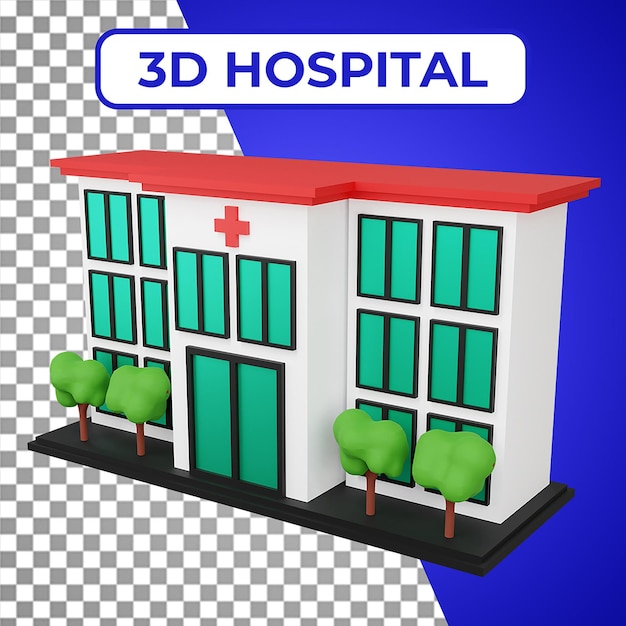 Ilustração de construção de ícone de hospital renderizada em 3d