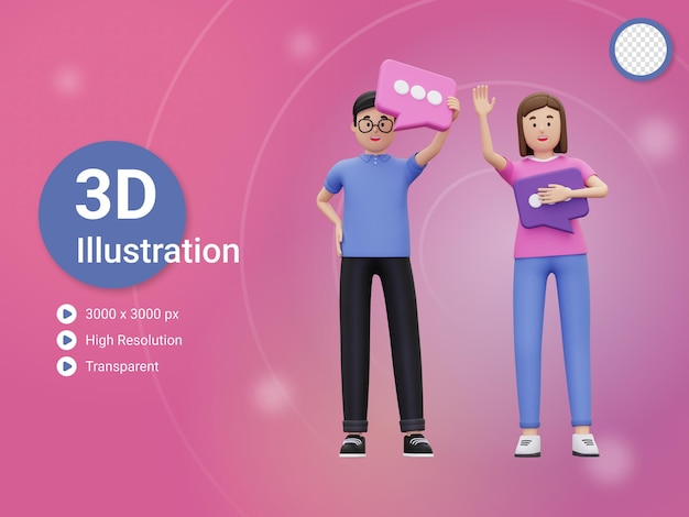 PSD ilustração de conversação 3d