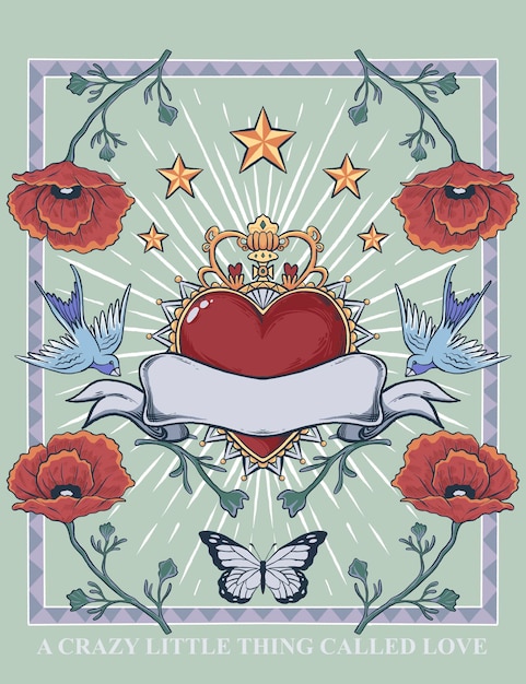 Ilustração de coração de papoula de Rocakbilly