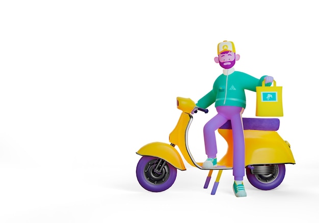 Ilustração de correio de 3d do personagem do entregador segurando a caixa de entrega