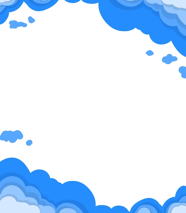 PSD ilustração de corte de papel com borda de quadro com nuvens