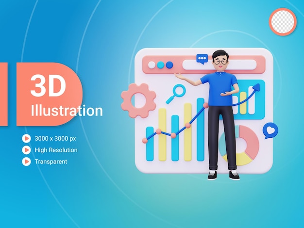 ilustração de crescimento de análise de marketing 3d