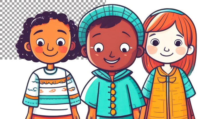 PSD ilustração de crianças de diferentes racionalidades segurando as mãos umas das outras