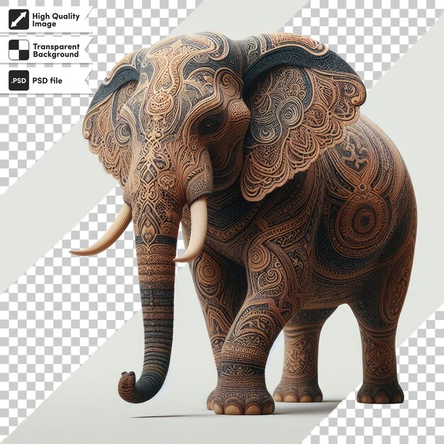 Ilustração de desenho animado de elefante colorido em psd em fundo transparente com camada de máscara editável