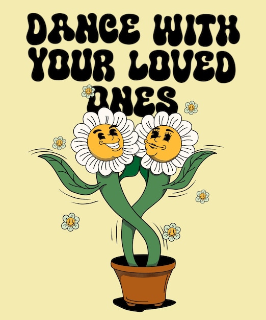 ilustração de desenho animado de flores dançando com seu amado