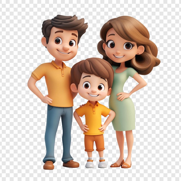 PSD ilustração de desenho animado de retrato de família feliz