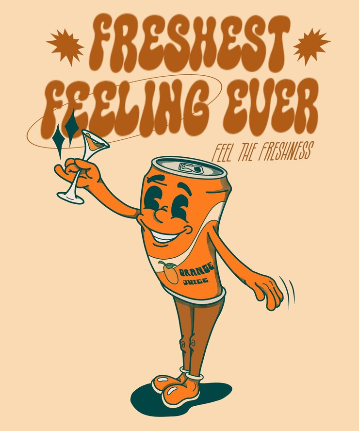 PSD ilustração de desenho animado de torrada de suco de laranja enlatado