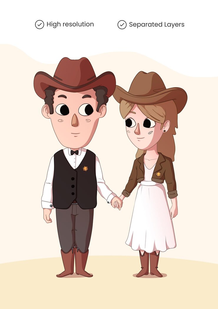 PSD ilustração de desenho animado de um casal de mãos dadas