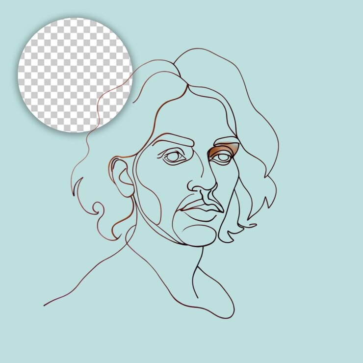 PSD ilustração de desenho de rosto desenhada à mão em fundo transparente