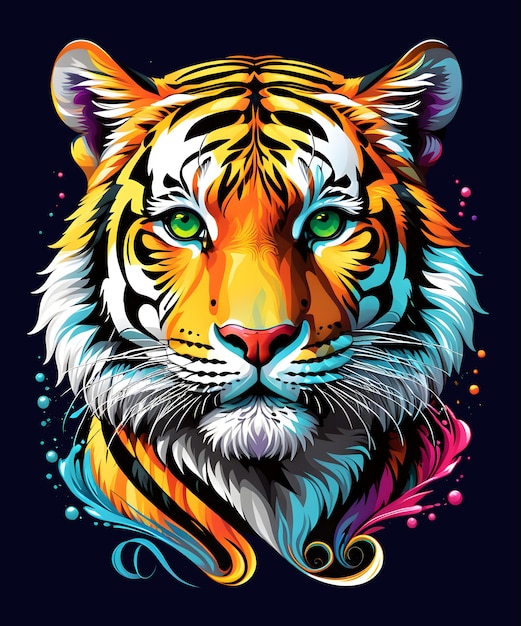 Ilustração de desenhos de camisetas coloridas de Tiger Face para DTF