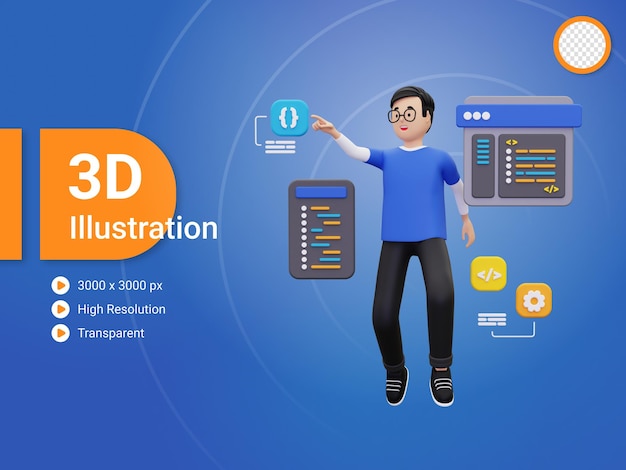 PSD ilustração de desenvolvimento web 3d