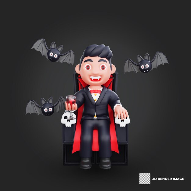 Ilustração de design assustador de vampiro de Halloween de personagem fofo 3D