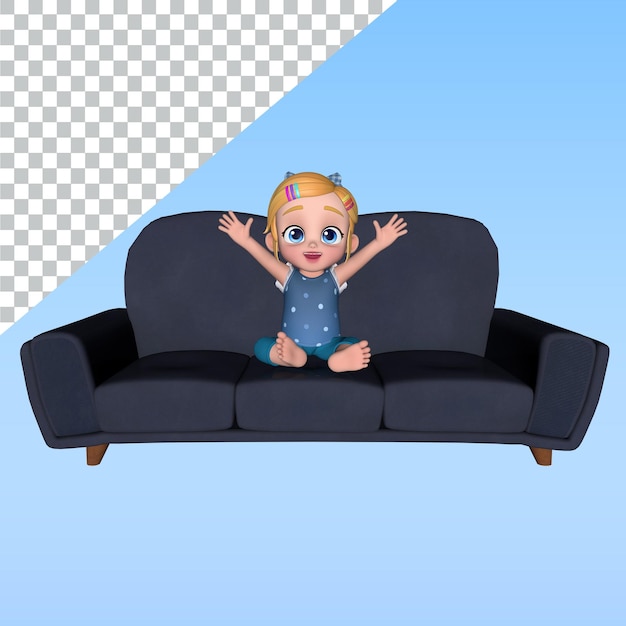 Ilustração de design de biblioteca de postura de personagem 3D Personagem de renderização 3D de menina sentada no sofá