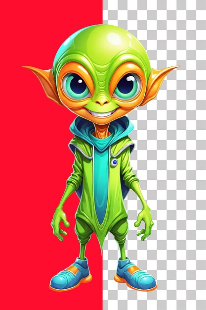 PSD ilustração de design de desenho alienígena verde em um fundo transparente