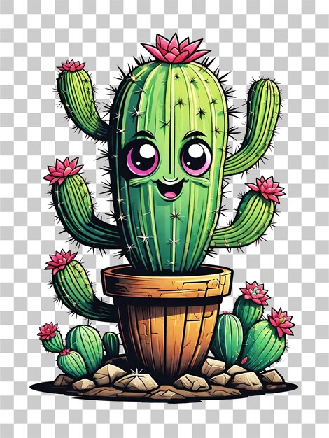 PSD ilustração de design de personagens de desenho animado de cactus em fundo transparente