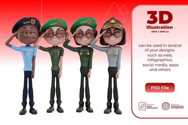 Ilustração de dias da independência indonésia de personagem 3d