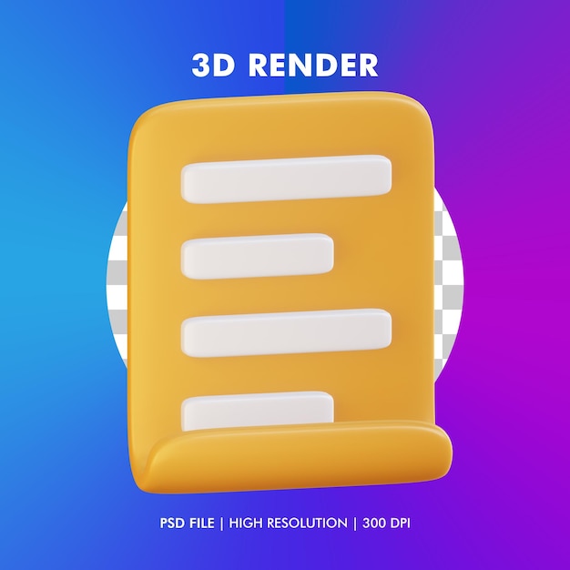 PSD ilustração de documento 3d isolada