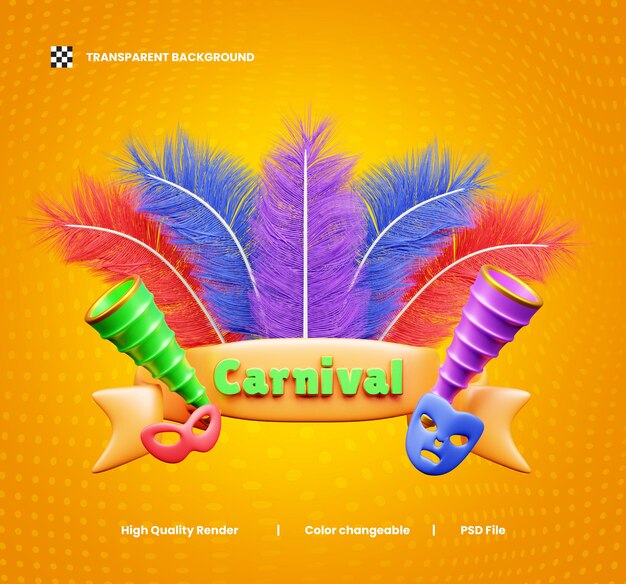 PSD ilustração de elementos decorativos 3d de celebração de carnaval