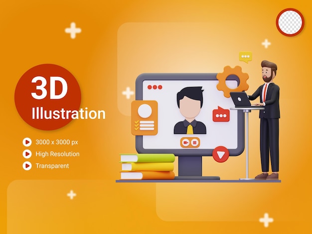 PSD ilustração de entrevista de emprego online 3d