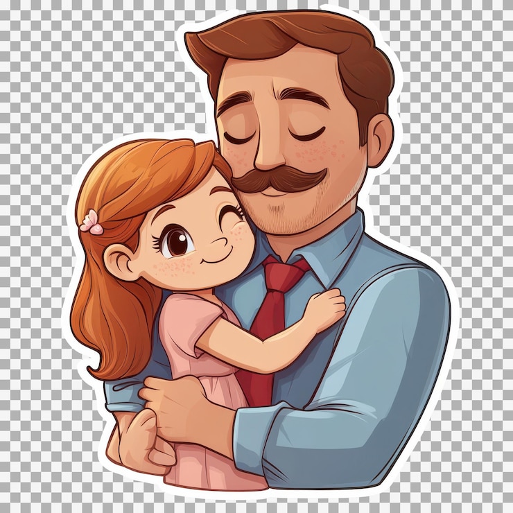 PSD ilustração de estilo de desenho animado de pai e filha de mãos dadas em fundo transparente design de conceito de dia dos pais