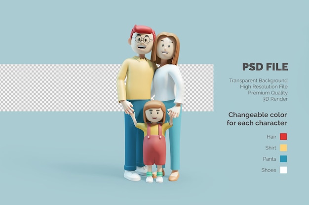 PSD ilustração de família feliz personagem 3d