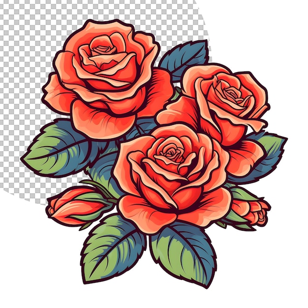 PSD ilustração de flores rosa vermelha em fundo transparente