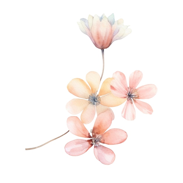PSD ilustração de flores silvestres a aquarela flores desenhadas à mão isoladas em fundo branco