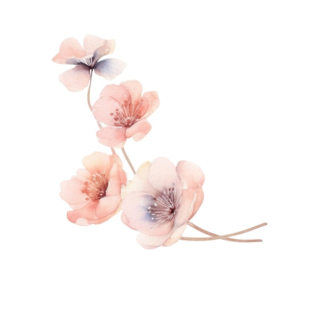 PSD ilustração de flores silvestres a aquarela flores desenhadas à mão isoladas em fundo branco