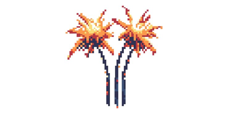 PSD ilustração de fogos de artifício pixelados isolados em fundo transparente