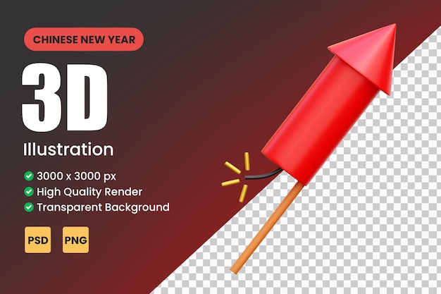 PSD ilustração de foguete de fogos de artifício de ano novo chinês 3d