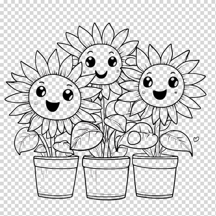 PSD ilustração de girassóis felizes perfeita para desenhos infantis
