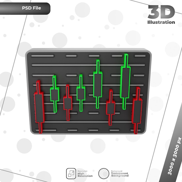 PSD ilustração de gráfico de vela de renderização 3d