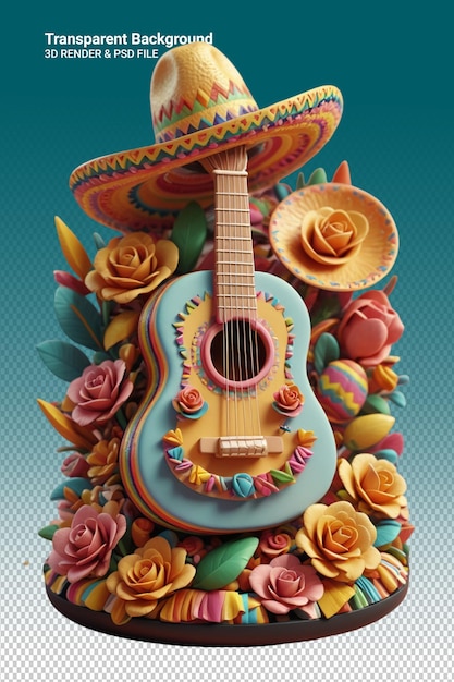 PSD ilustração de guitarra psd 3d isolada em fundo transparente