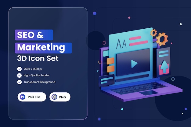 Ilustração de ícone 3D Análise de dados de marketing de SEO