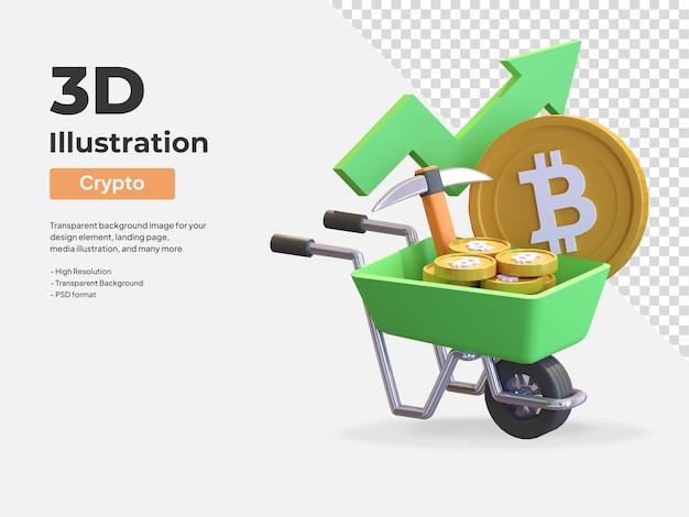 Ilustração de ícone 3d de alto lucro de mineração de bitcoin