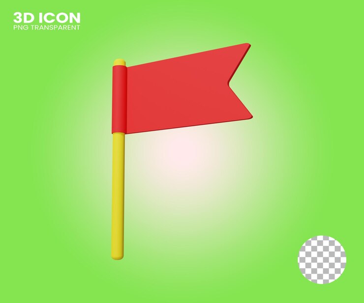 ilustração de ícone 3d de bandeira vermelha em fundo transparente