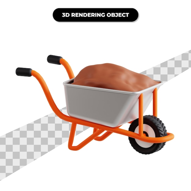 Ilustração de ícone 3d de carrinho de mão