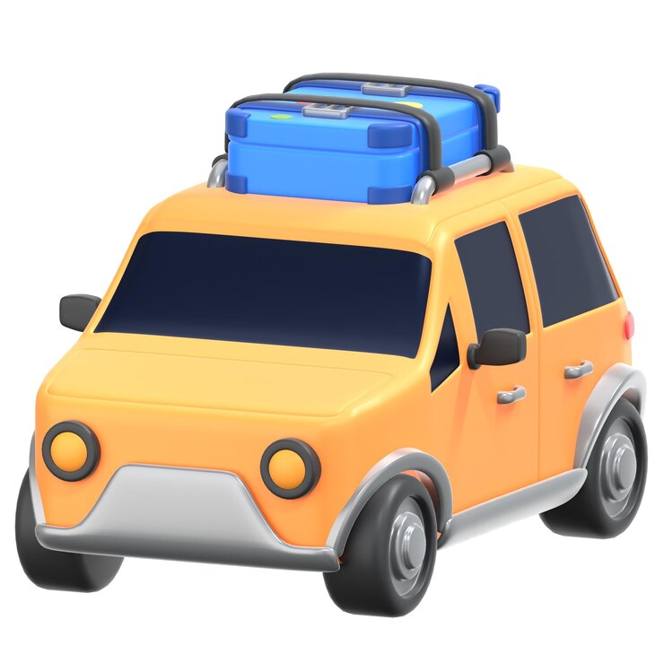 PSD ilustração de ícone 3d de carro de viagem amarelo low poly style