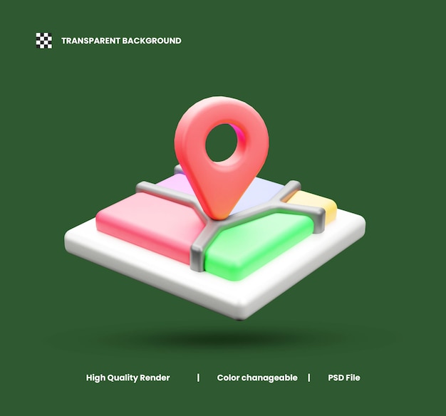 Ilustração de ícone 3D de direção rodoviária ou ícone 3D de direção de localização GPS rodoviária