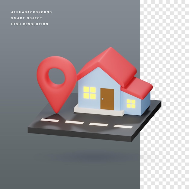 PSD ilustração de ícone 3d de localização inicial